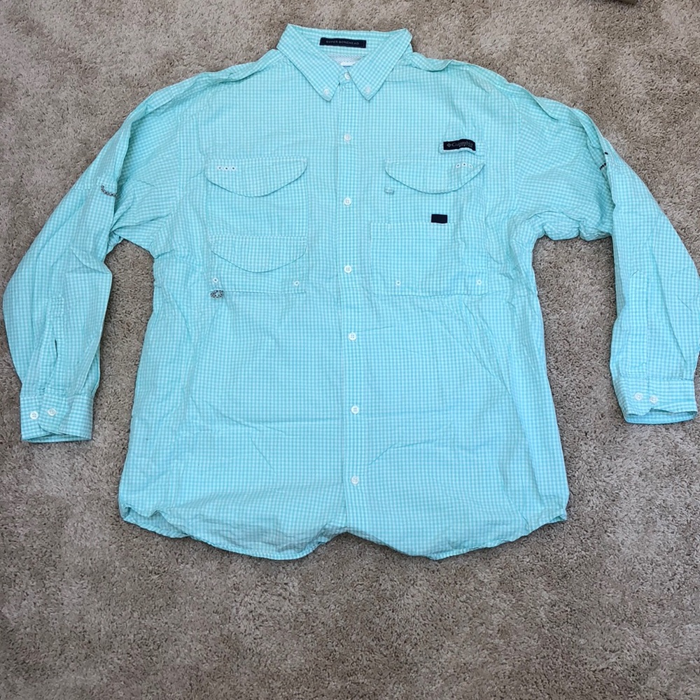 Men’s Columbia PFG Teal Fishing Shirt Sz Large